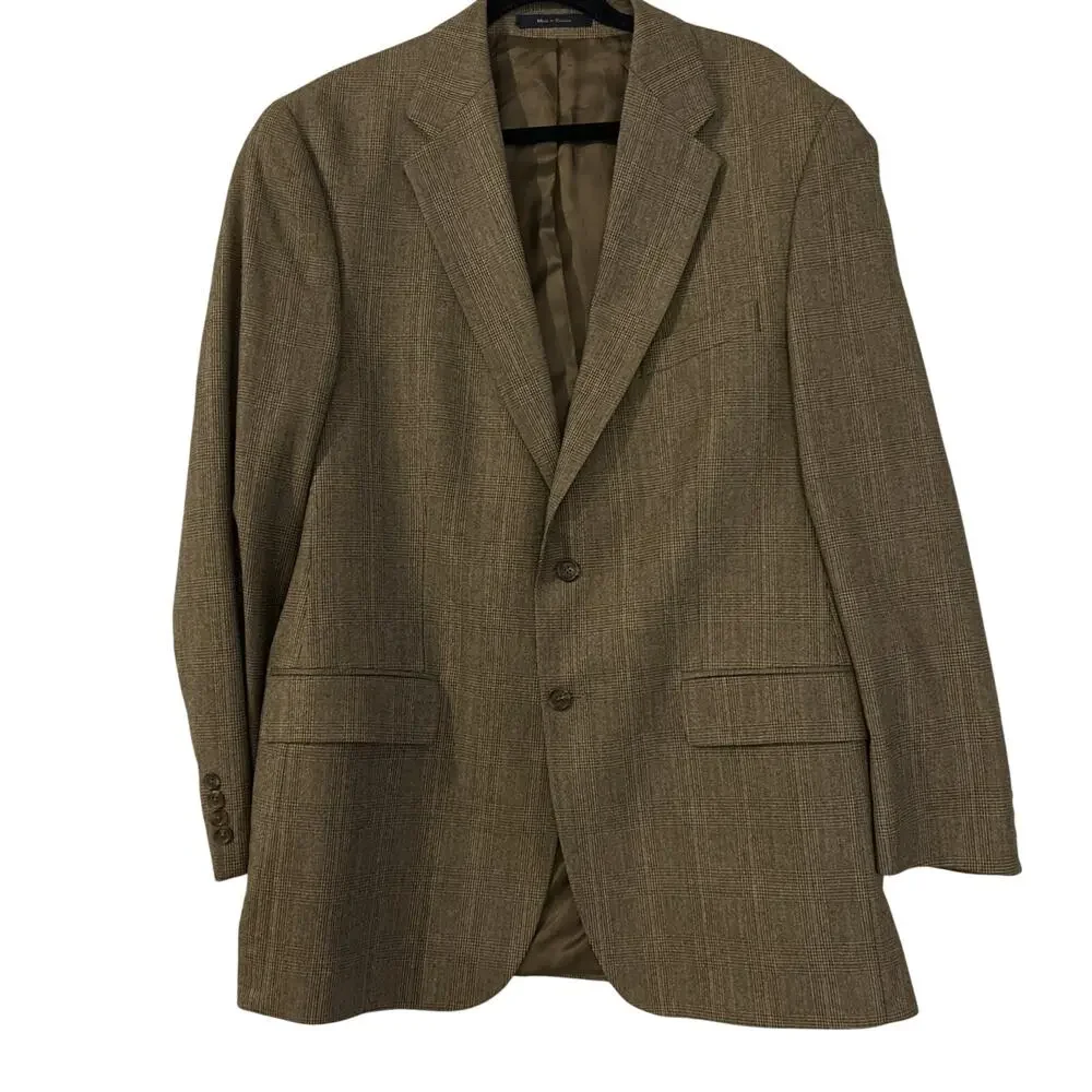 Polo University Club Ralph Lauren Brown Glen Plaid‎ Wool Blazer Sport Coat 43 T